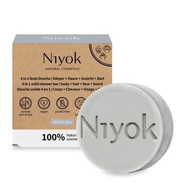 NIYOK | Στερεό Αφρόλουτρο 4 σε 1 Athletic Grey – Με δροσερό, ανδρικό και καθαρό άρωμα 80 g